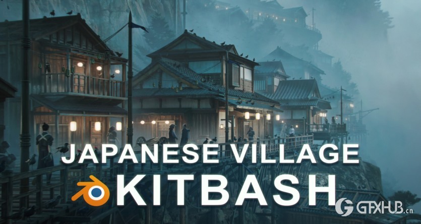 Blender日式传统村落建筑环境3D模型 Japanese Village Kitbash