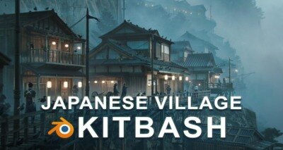 Blender日式传统村落建筑环境3D模型 Japanese Village Kitbash