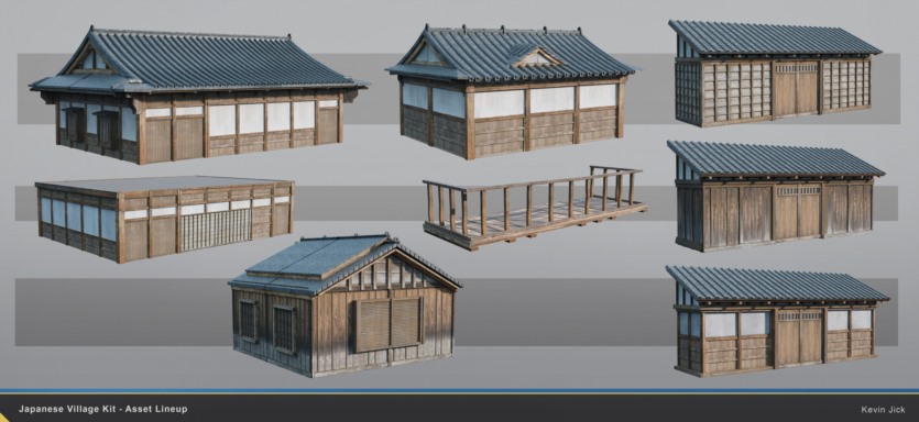 Blender日式传统村落建筑环境3D模型 Japanese Village Kitbash