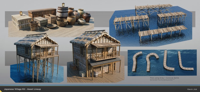 Blender日式传统村落建筑环境3D模型 Japanese Village Kitbash