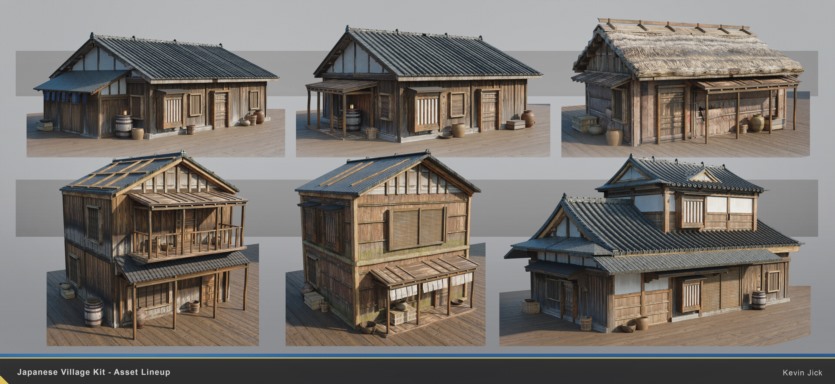 Blender日式传统村落建筑环境3D模型 Japanese Village Kitbash