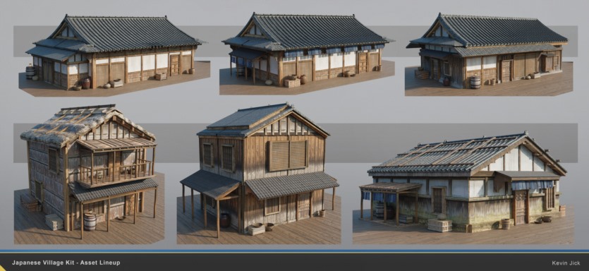 Blender日式传统村落建筑环境3D模型 Japanese Village Kitbash