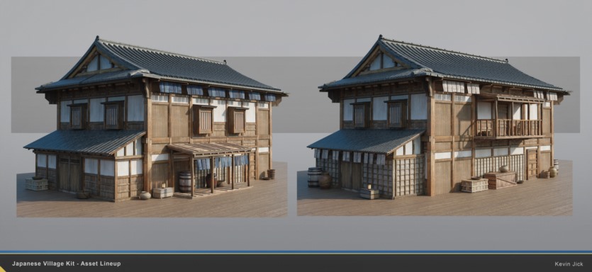 Blender日式传统村落建筑环境3D模型 Japanese Village Kitbash