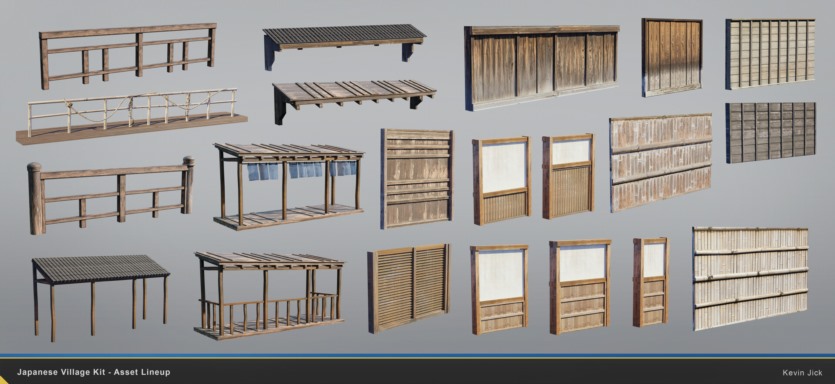 Blender日式传统村落建筑环境3D模型 Japanese Village Kitbash