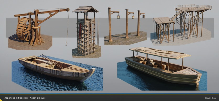 Blender日式传统村落建筑环境3D模型 Japanese Village Kitbash