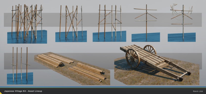 Blender日式传统村落建筑环境3D模型 Japanese Village Kitbash