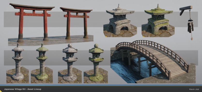 Blender日式传统村落建筑环境3D模型 Japanese Village Kitbash