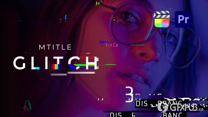 30种科技感信号故障干扰毛刺损坏文字标题动画预设 mTitle Glitch