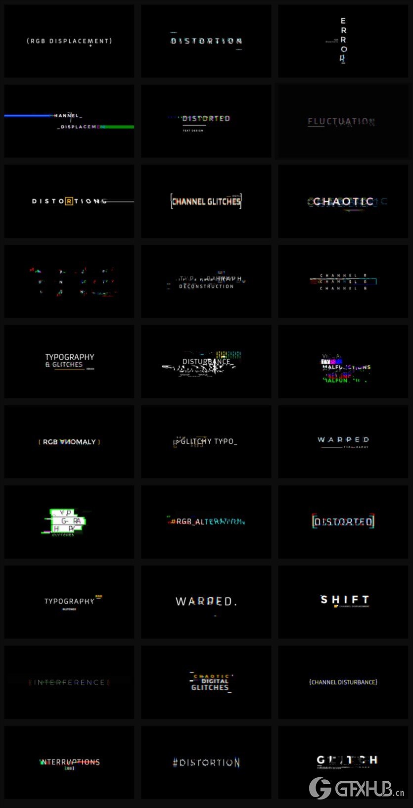 30种科技感信号故障干扰毛刺损坏文字标题动画预设 mTitle Glitch