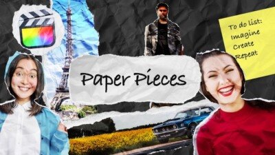 50个创意褶皱纸张撕裂拼贴定格动画预设 Paper Pieces for Final Cut Pro