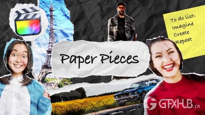 50个创意褶皱纸张撕裂拼贴定格动画预设 Paper Pieces for Final Cut Pro
