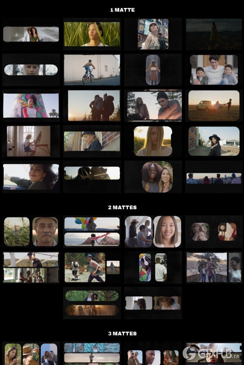 82个复古怀旧老电影胶片边框遮幅多画面分屏插件 mFilm Matte