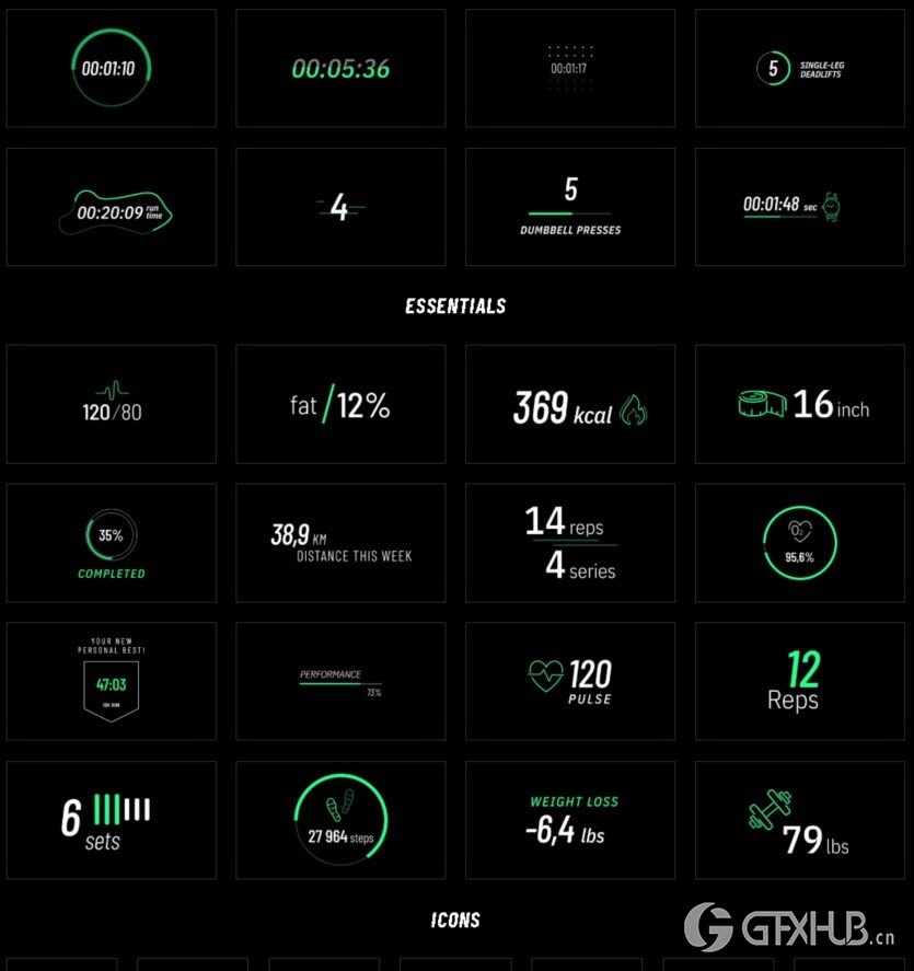 106个活力动感体育健身训练图形数据标题动画 mFitness