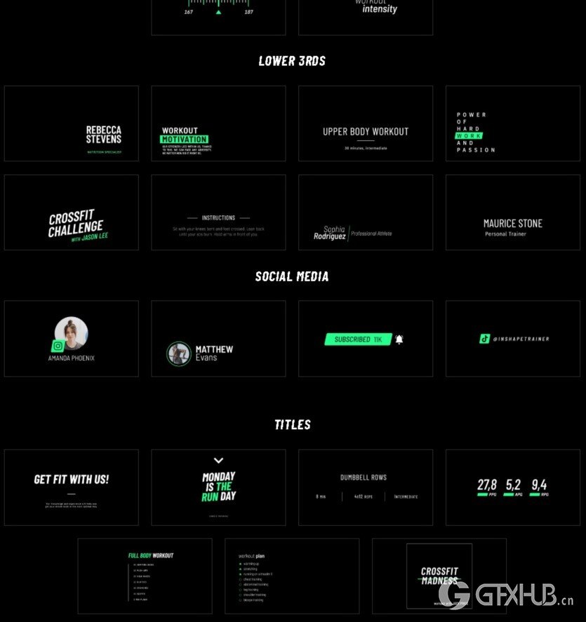 106个活力动感体育健身训练图形数据标题动画 mFitness