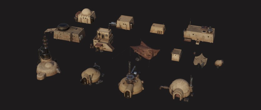 沙漠帝国模块化建筑3D模型 Empire Of The Sands - Desert Structures Kitbash Greeble Assets