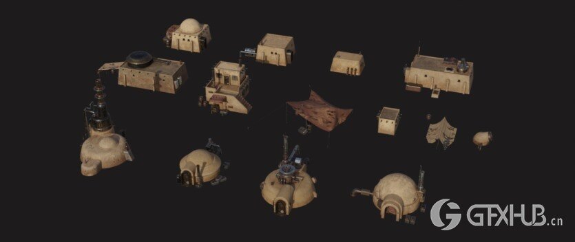沙漠帝国模块化建筑3D模型 Empire Of The Sands - Desert Structures Kitbash Greeble Assets