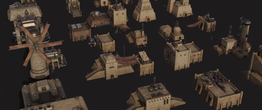 沙漠帝国模块化建筑3D模型 Empire Of The Sands - Desert Structures Kitbash Greeble Assets