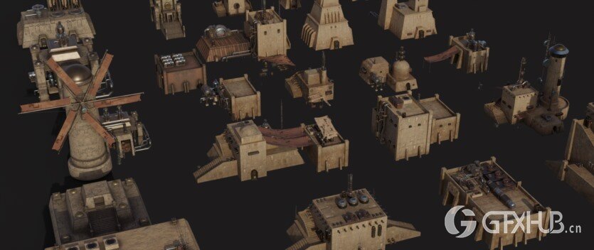 沙漠帝国模块化建筑3D模型 Empire Of The Sands - Desert Structures Kitbash Greeble Assets