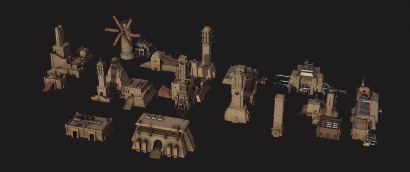 沙漠帝国模块化建筑3D模型 Empire Of The Sands - Desert Structures Kitbash Greeble Assets