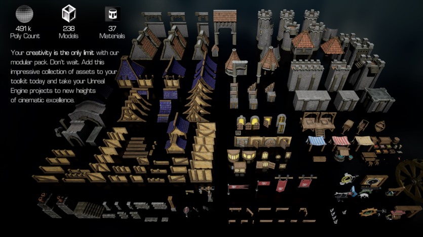 Blender大型沉浸式城堡和城镇3D模型 Massive 240-Piece Modular Mega Pack 3D Tudor
