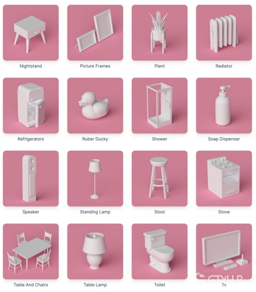 180个可爱卡通C4D模型 The Happy ToolBox Model Pack v2