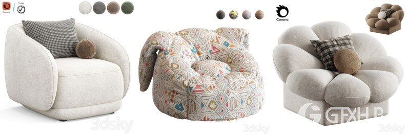 3DSky Pro 沙发椅子灯具柜子装饰3D模型合辑2024年8月第1季 | 450套 | 19.5GB