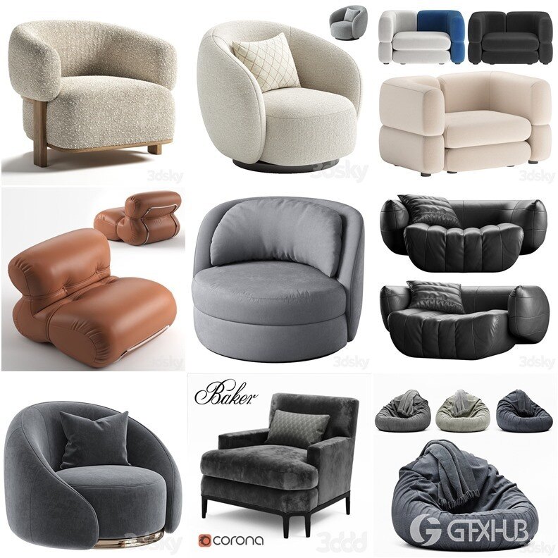 3DSky Pro 沙发椅子灯具柜子装饰3D模型合辑2024年8月第1季 | 450套 | 19.5GB
