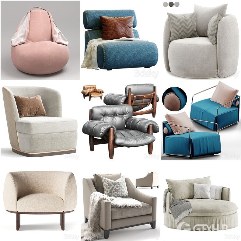 3DSky Pro 沙发椅子灯具柜子装饰3D模型合辑2024年8月第1季 | 450套 | 19.5GB