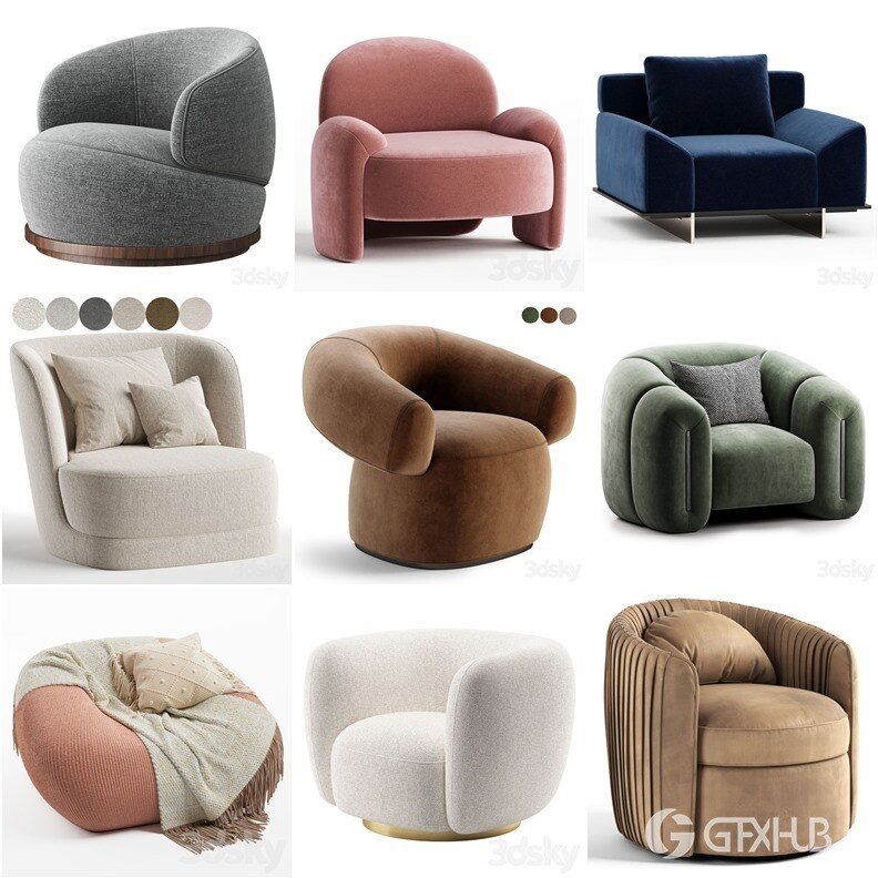 3DSky Pro 沙发椅子灯具柜子装饰3D模型合辑2024年8月第1季 | 450套 | 19.5GB