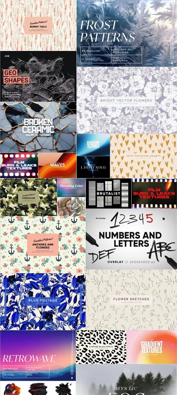 平面素材纹理/背景/图案合集 Textures Background Patterns Bundle 1 October 2023