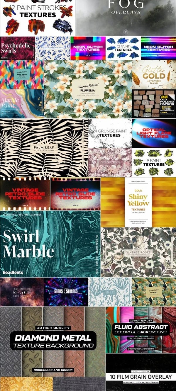 平面素材纹理/背景/图案合集 Textures Background Patterns Bundle 1 October 2023