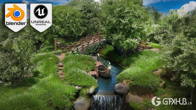 Blender 到虚幻引擎 5:梦幻河流3D立体模型场景