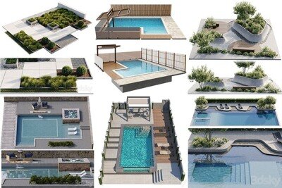 40套景观庭院亭子游泳池水景3D模型合集 – 20240807