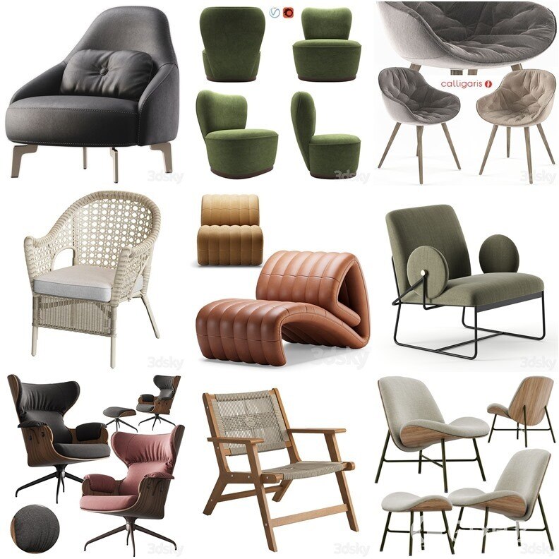 3DSky Pro 沙发椅子灯具浴室装饰3D模型合辑2024年8月第2季 | 400套 | 15.5GB