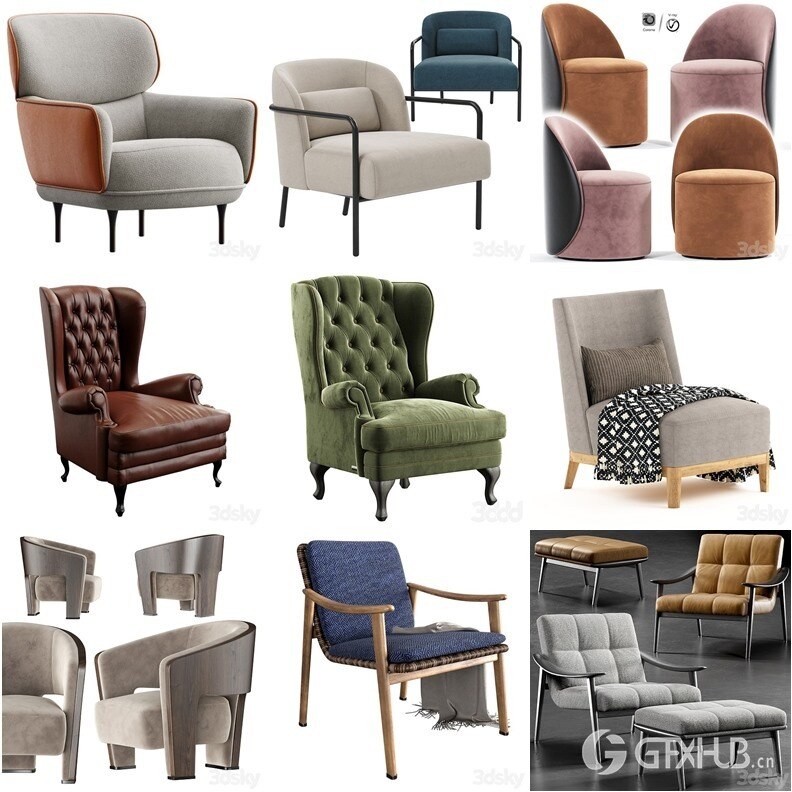 3DSky Pro 沙发椅子灯具浴室装饰3D模型合辑2024年8月第2季 | 400套 | 15.5GB