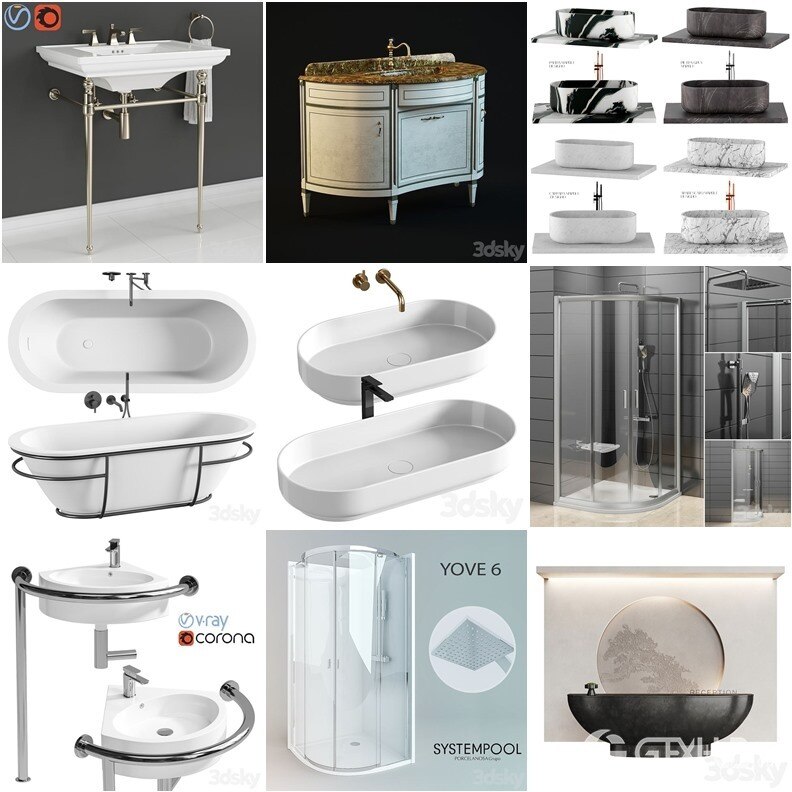 3DSky Pro 沙发椅子灯具浴室装饰3D模型合辑2024年8月第2季 | 400套 | 15.5GB