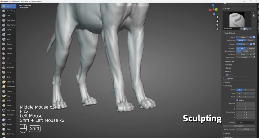 【中文字幕】 Blender创建高度逼真的3d狼模型教程 Blender Creature Effects The Complete WorkFlow Modeling