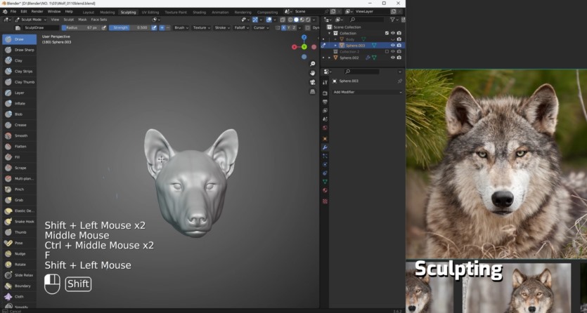 【中文字幕】 Blender创建高度逼真的3d狼模型教程 Blender Creature Effects The Complete WorkFlow Modeling