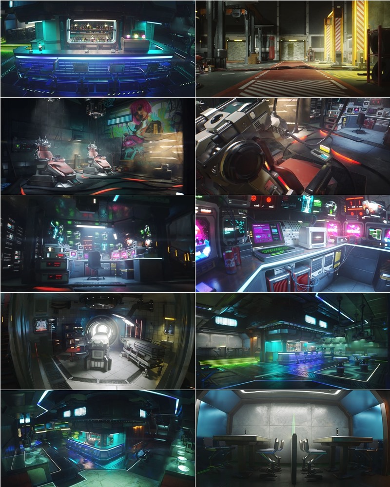 Blender赛博朋克科幻室内场景3D模型 KitBash3D – Cyberpunk Interiors