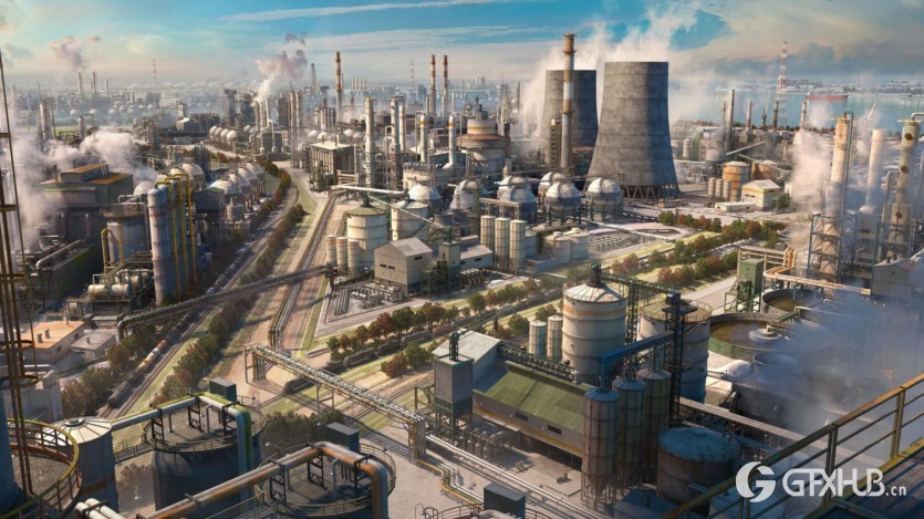 反应堆烟囱管道冷却塔重工业建筑楼房3D模型(格式UEFBXBlender) KitBash3D - Refineries