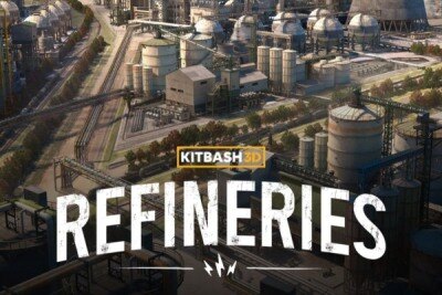 反应堆烟囱管道冷却塔重工业建筑楼房3D模型(格式UE\FBX\Blender) KitBash3D – Refineries