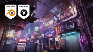 赛博朋克霓虹街道巷子场景3D模型 Cairo City Cyberpunk Streets (Blender/UE格式)