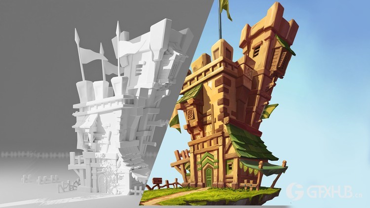Blende 4.1 综合手绘课程 Texture paint a Castle in Blender 41 by Years of experience