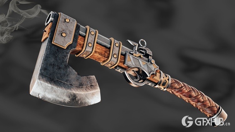 高级3D建模创建逼真的斧头 Advanced 3D Modeling Creating Realistic Axe Gun