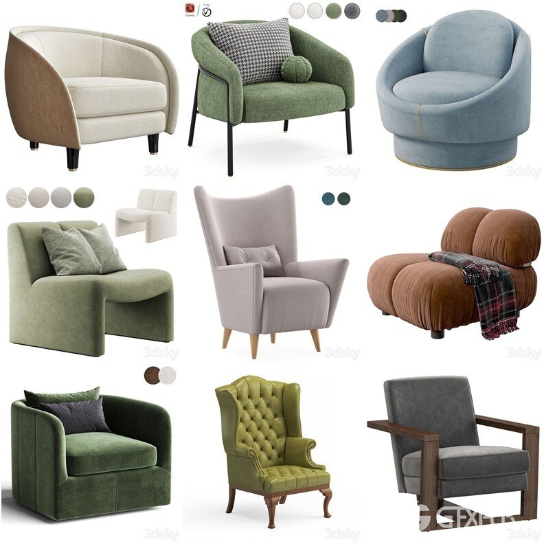 3DSky Pro 沙发椅子灯具背景墙3D模型合辑2024年9月第3季 | 450套 | 20.8GB