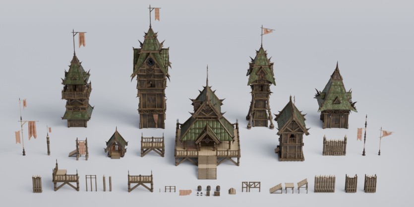 中世纪军事建筑3D模型资产 Outpost – Medieval Military Buildings 3D Kitbash Pack (Blender/FBX/OBJ格式)