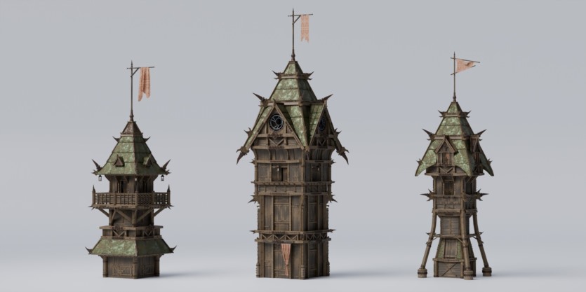 中世纪军事建筑3D模型资产 Outpost – Medieval Military Buildings 3D Kitbash Pack (Blender/FBX/OBJ格式)