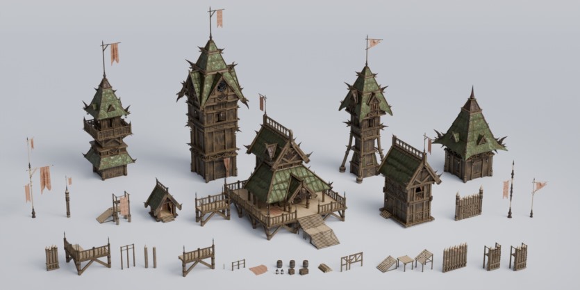 中世纪军事建筑3D模型资产 Outpost – Medieval Military Buildings 3D Kitbash Pack (Blender/FBX/OBJ格式)