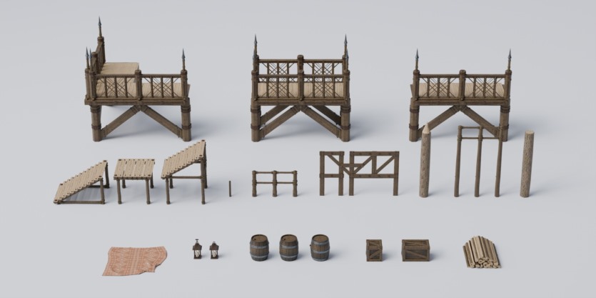 中世纪军事建筑3D模型资产 Outpost – Medieval Military Buildings 3D Kitbash Pack (Blender/FBX/OBJ格式)