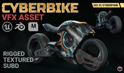 赛博朋克摩托车3D模型 Cyberbike VFX Asset (FBX/OBJ/ABC格式)